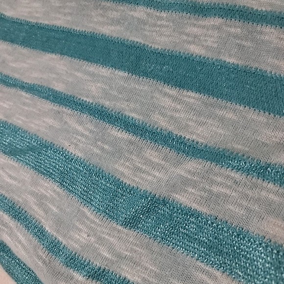 y2k Vanity striped v neck short sleeve tee shiny blue top m - Picture 8 of 11